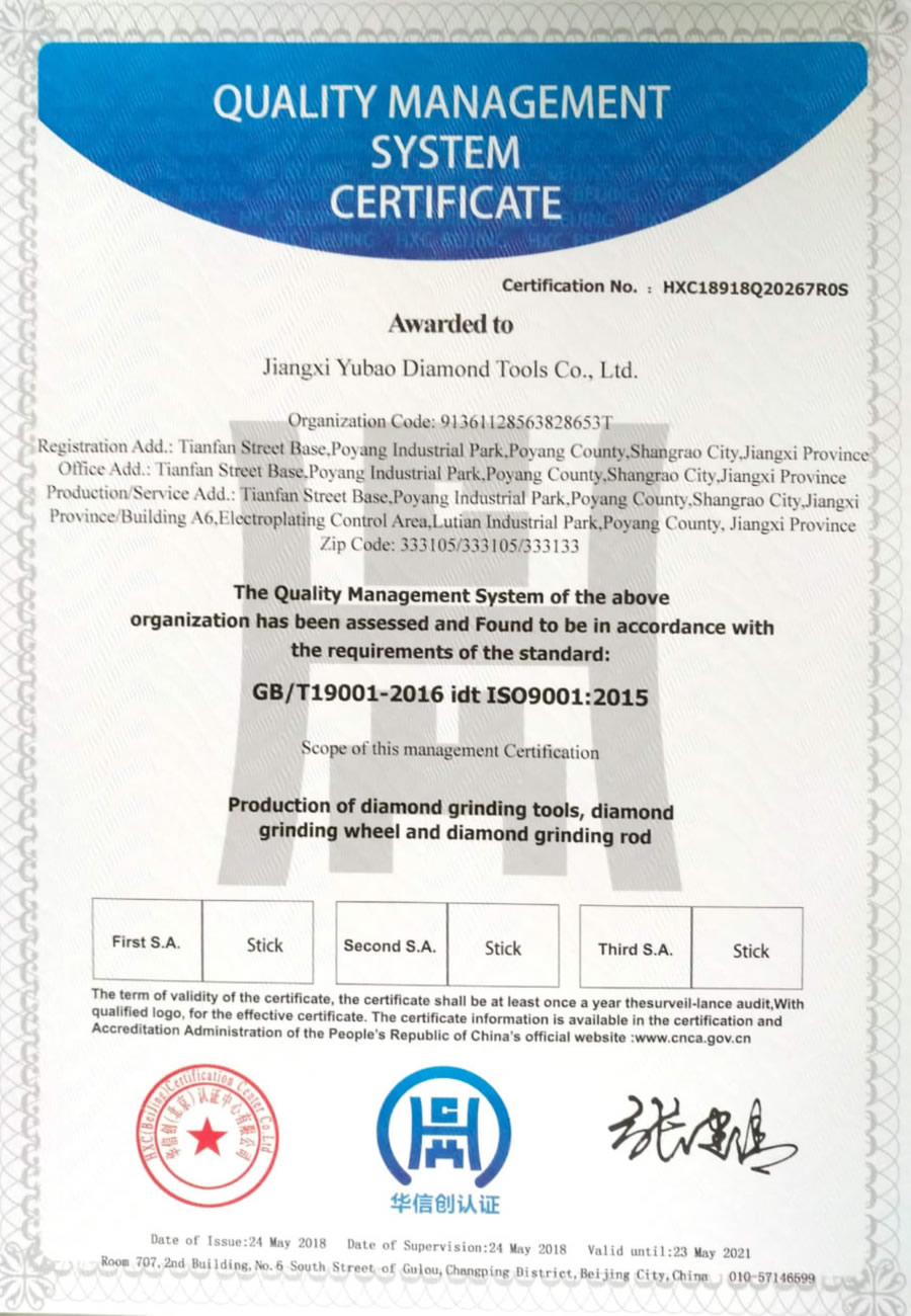 Quality Management System Certificate (English)